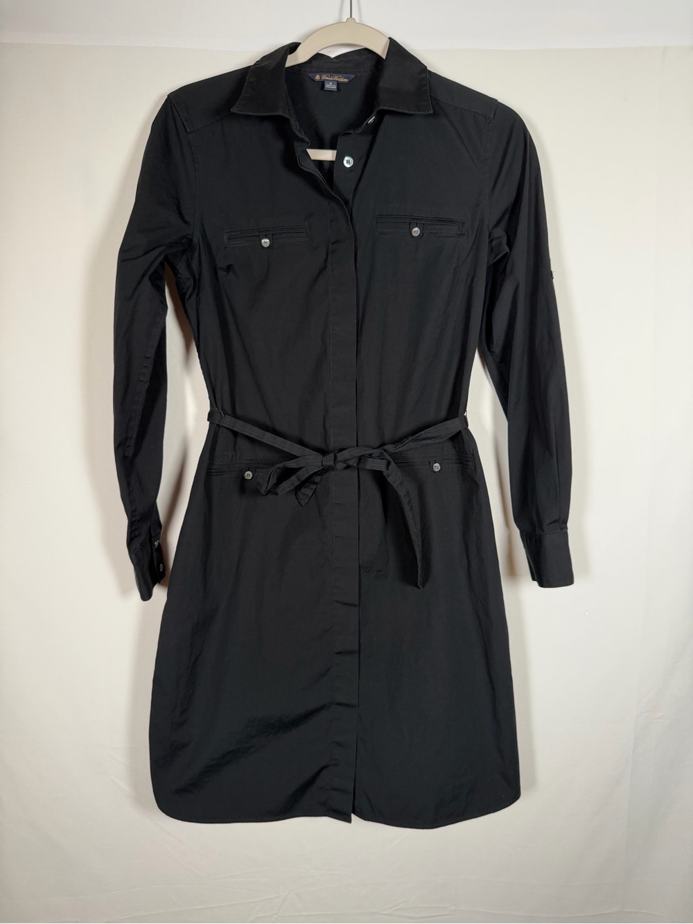 Brooks Brothers Black Long-Sleeve Cotton Shirt Dress with Waist Tie - Minimalist
